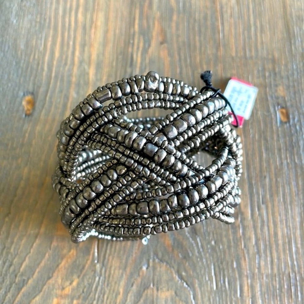 NWT Gray Braided Bead Cuff